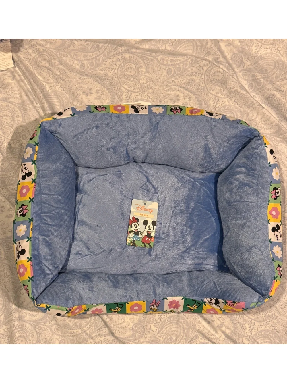 Disney Mickey & Friends Plush Pet Bed Blue with  Floral Trim